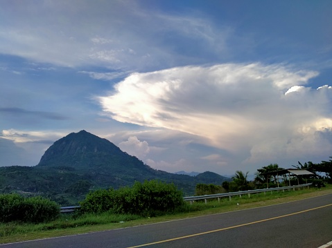 Dusk view on a mountain road. Twilight in the afternoon. See the charm of the twilight. Sunset.