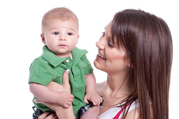 istock Young Mother Holding Infant Son Isolated on White Background 176086710