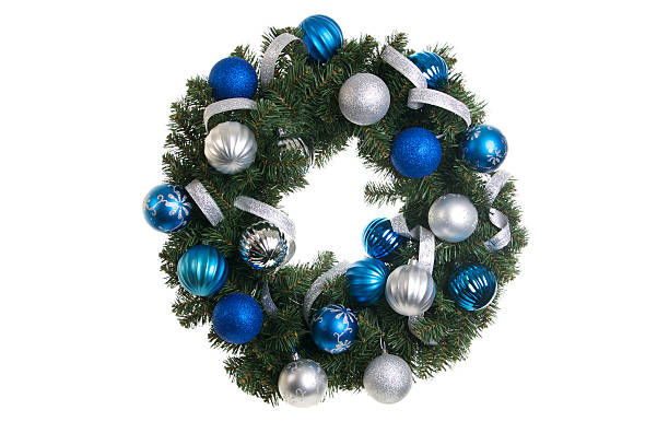 istock Christmas Wreath  with Blue and Silver Ornaments Isolated 176086902