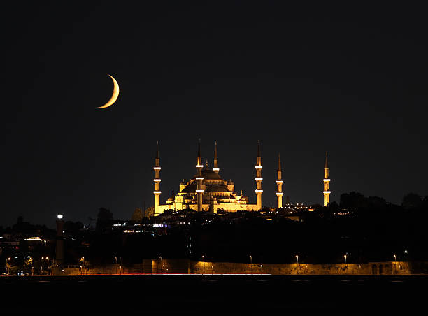 Sultanahmet mosque and crescent during Ramadan in Istanbul/Turkey.  .