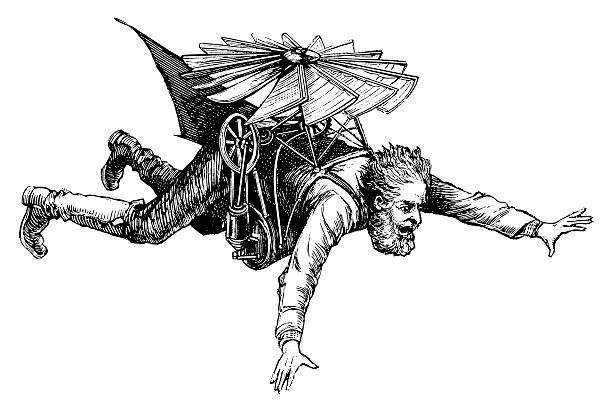 раннее летающий machine/античный научные иллюстрации - old old fashioned engraved image engraving stock illustrations