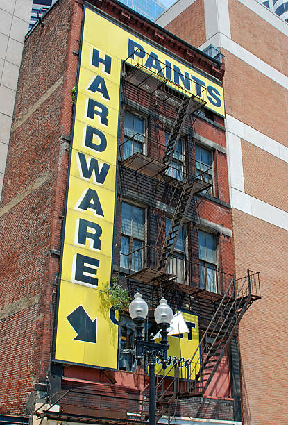 istock Old hardware store and new office buildings 176089155