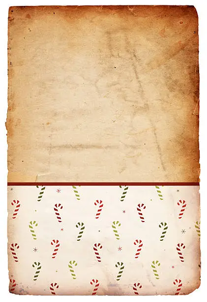 Image of an old, grungy piece of paper with a retro christmas candycane pattern. Great holiday background file. 