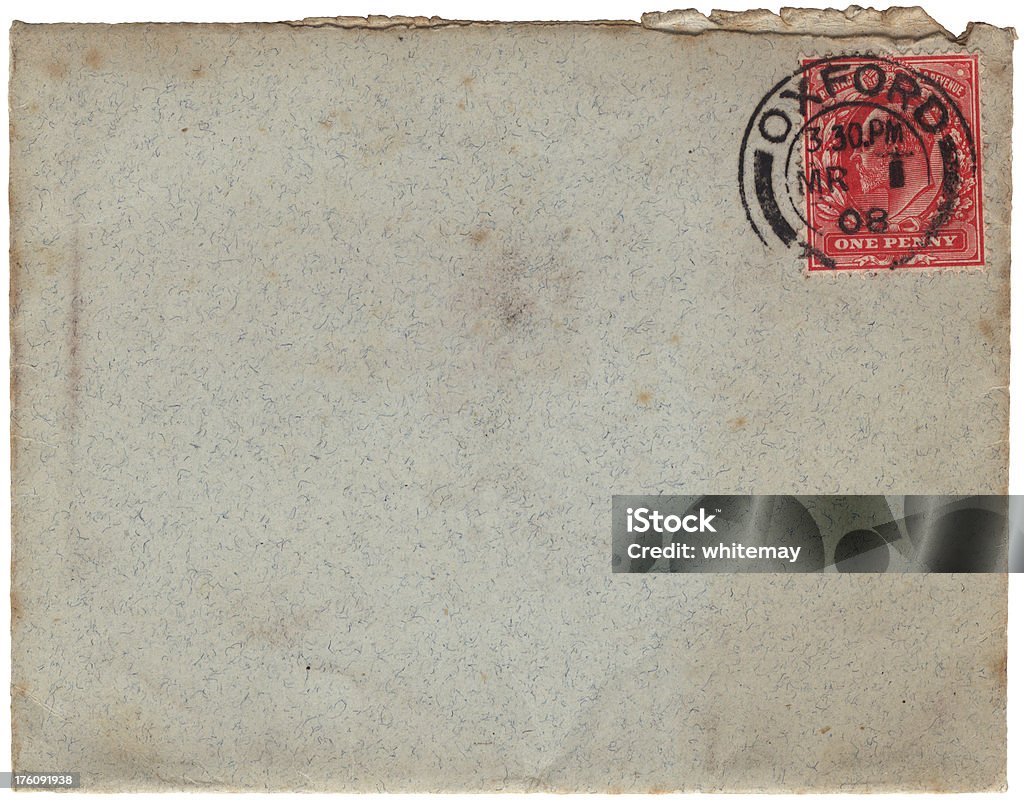 British envelope from Oxford, 1908 "A dirty mottled envelope posted in Oxford, England, in 1908.Some old British mail from my portfolio. Please also see my lightboxes." Oxford - England Stock Photo