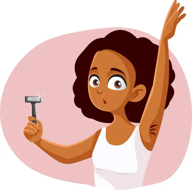 Vector illustration of Teen Girl shaving her Armpits Vector Cartoon Character