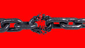 3D rendering of broken iron chain, freedom from restrictions, breaking all chains, Escaping boundaries concept
