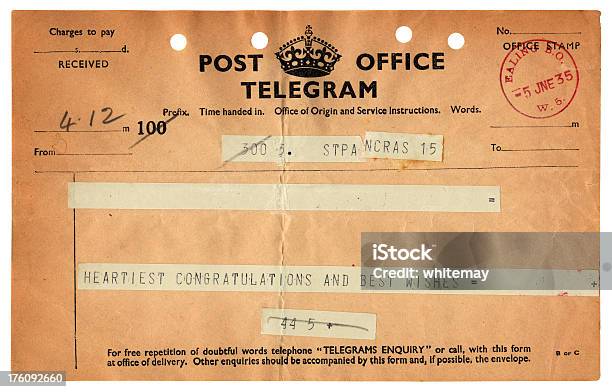 British Felicitaciones Telegrama 1935 Foto de stock y más banco de imágenes de Documento - Documento, Viejo, 1930-1939