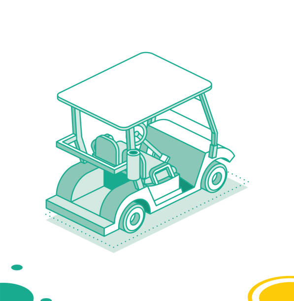 白い背景に隔離されたゴルフカート。アイソメトリック ゴルフ カーのシンボル。 - outline cart golf golf course点のイラスト素材／クリップアート素材／マンガ素材／アイコン素材