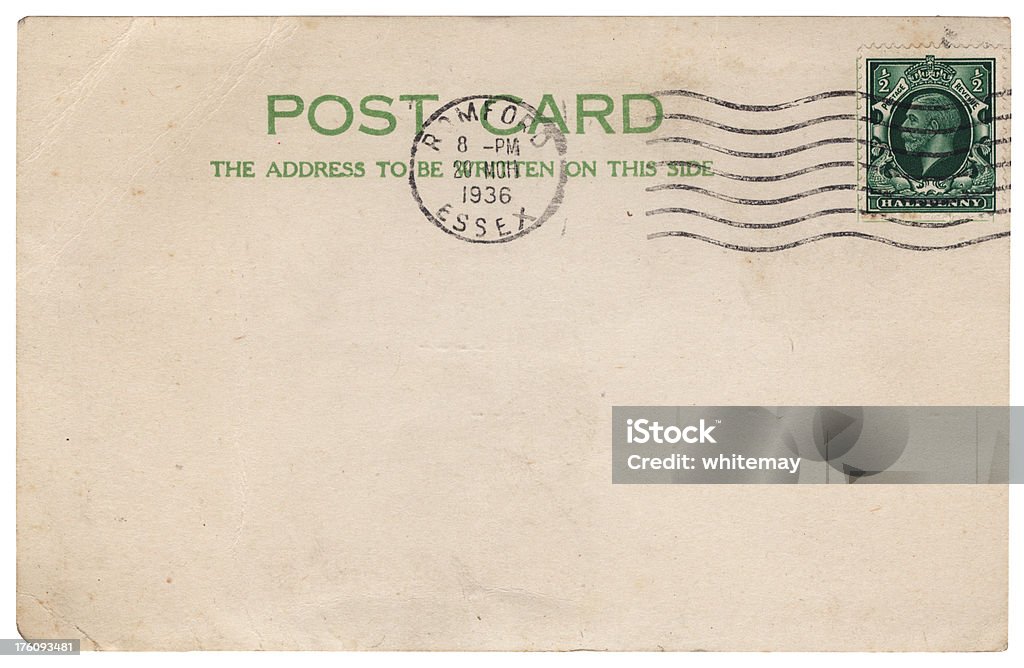 British postcard from Romford, Essex, 1936 "A dirty old postcard posted in Romford, Essex, England, in 1936.Some old British mail from my portfolio. Please also see my lightboxes." Essex - England Stock Photo