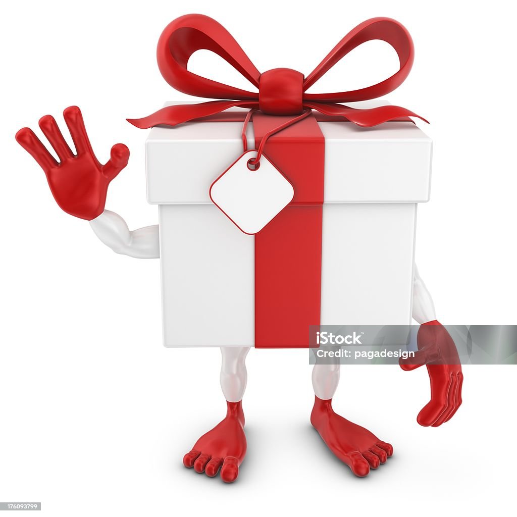 Подарочная коробка человек размахивающий лапами - Стоковые фото Белый роялти-фри