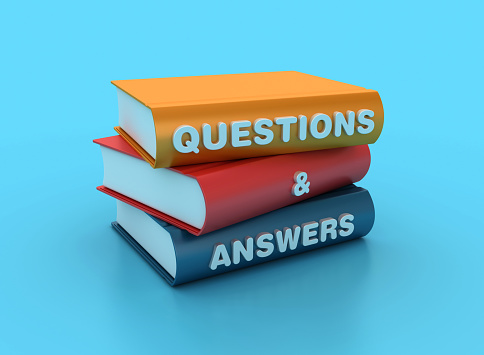 Books with Questions & Answers Words - Color Background - 3D Rendering