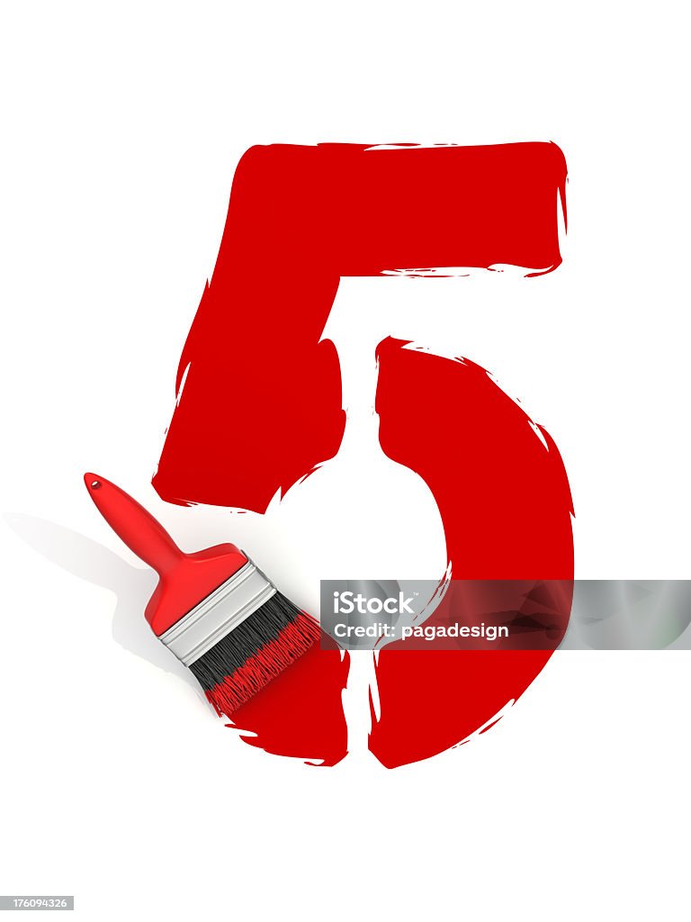 red painting number 5  Number 5 Stock Photo