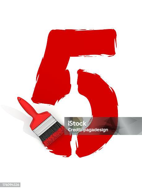 Red Painting Number 5 Stock Photo - Download Image Now - Number 5, Three Dimensional, Cut Out