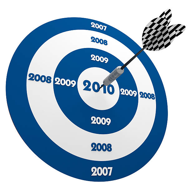 istock 3D Dart in Center of 2010 years Target 176094728