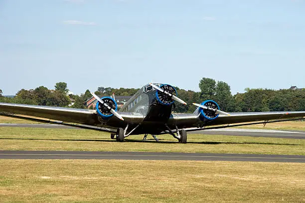 The famous german aircraft so called - Tante JU 52 - from Junkers Company on the airfield.See my other aviation images