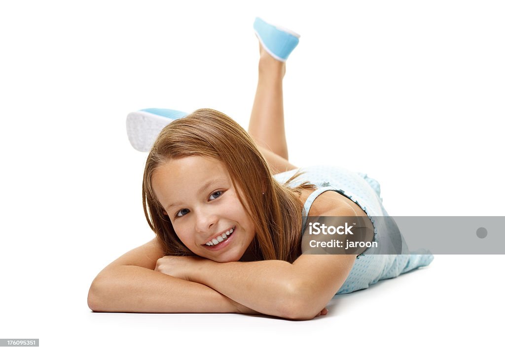 Diez años chica en vestido azul - Foto de stock de 10-11 años libre de derechos