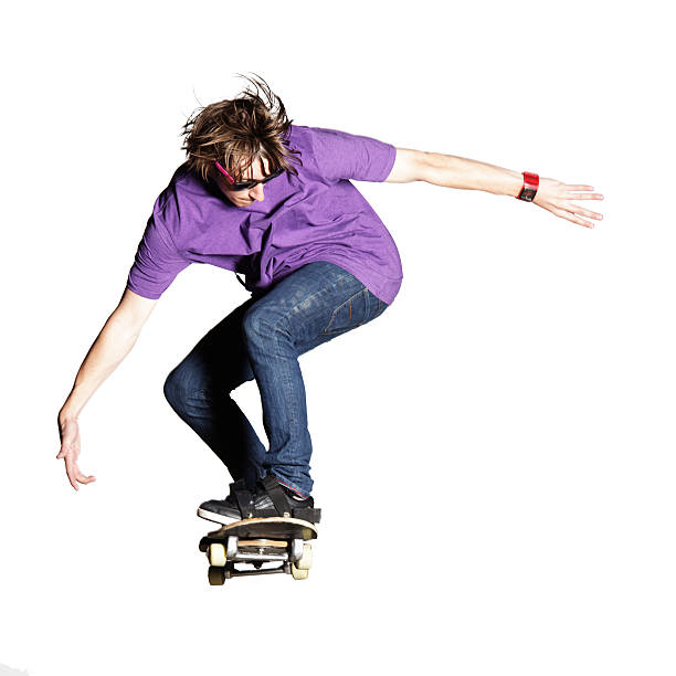 istock Artistic skateboarder caught mid-air, isolated  on white 176095488