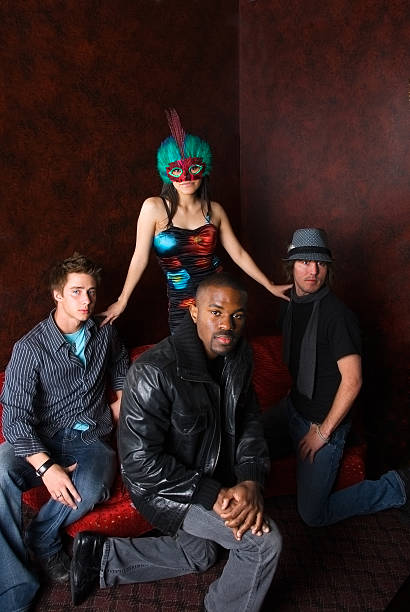 istock Masked woman and her entourage 176096456