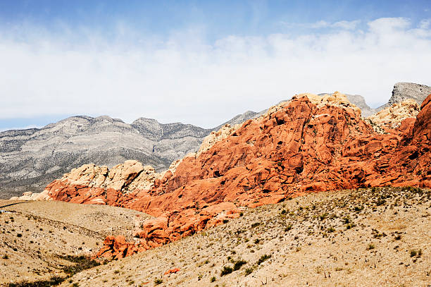 Wide angle view of the Calico mountain ridge from scenic pullout one on the Red Rock Canyon scenic loop road.