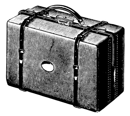 19th-century illustration of a suitcase (isolated on white).