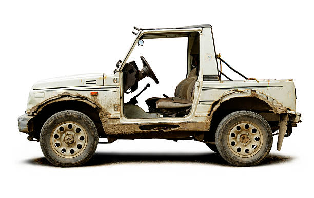 Lisboa , Portugal; 06 August 2022: white vintage land rover convertible parked on the street