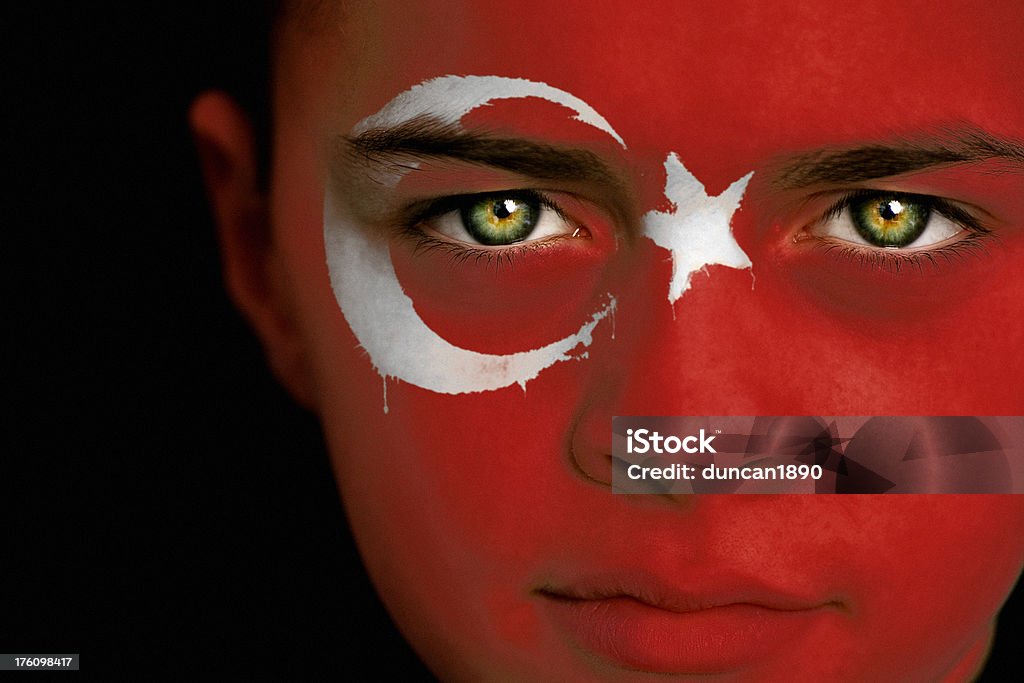 Turkish menino com a bandeira da Turquia - Foto de stock de Bandeira Turca royalty-free