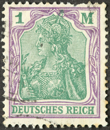 woman in armor on old German stamp.