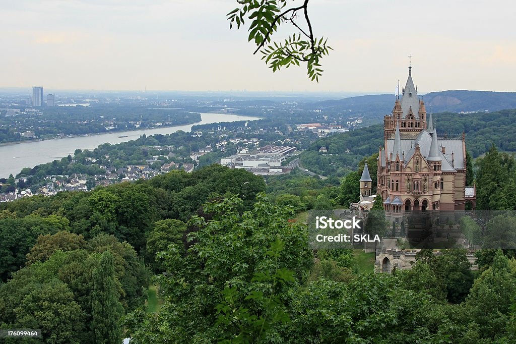 Schloss Drachenburg - Scenic view Palace Dragon Castle (Bonn, Germany) "Looks like fairy tale castle: Beautiful view of ""Schloss Drachenburg"", with the city of Bonn in the background. Germany." Bonn Stock Photo