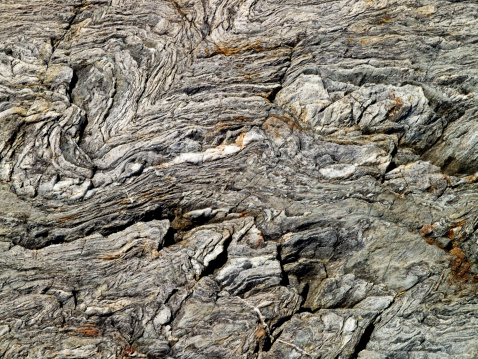 Rock formation found on Mount Desert Island on the shore. Granite and quartz rock was compressed together forming this interesting layers.