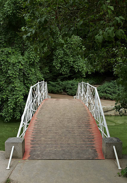 puente peatonal en un parque - pond athwart footbridge bridge fotografías e imágenes de stock