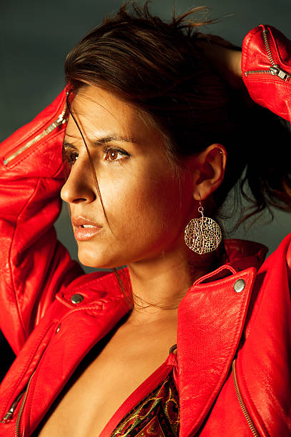 Young Woman In Red Leather Jacket