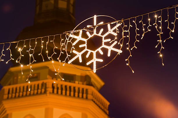 Christmas lights "Christmas lights in front of a churchThere are more images, click here:" karlsruhe durlach stock pictures, royalty-free photos & images