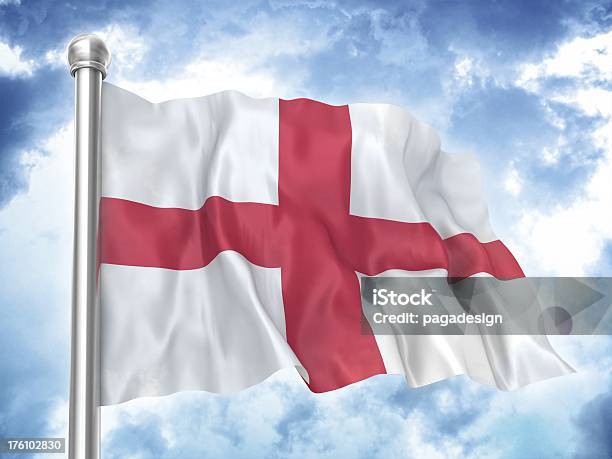 Englische Flagge Winken Auf Sky Stockfoto und mehr Bilder von Digital generiert - Digital generiert, Dreidimensional, Einzelner Gegenstand