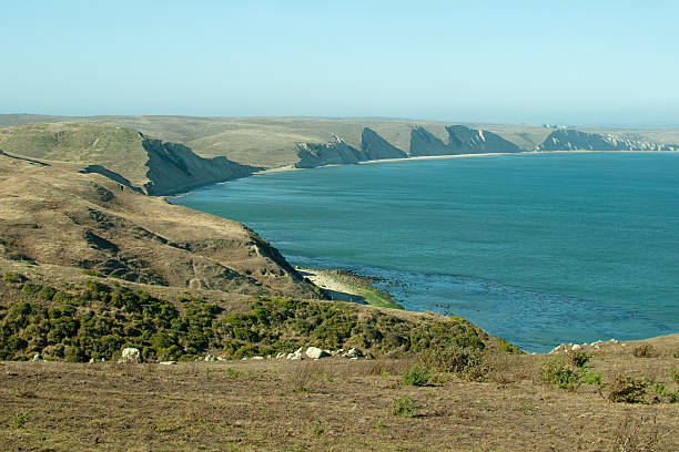 Point Reyes - Drakes Bay ringed by cliffs stock photo