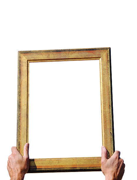 istock Man Holding Golden Frame. Isolated on White.Add Your Message 176104112