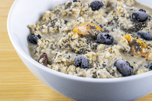 Overnight oats with chia seeds and blueberries