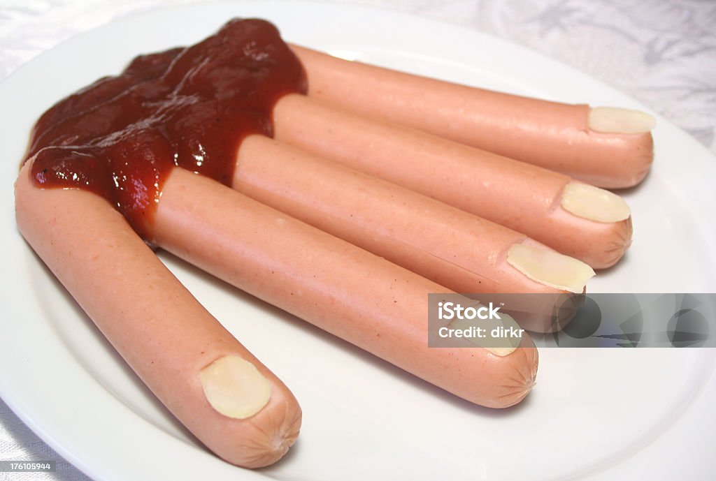 Cut Fingers Sausages scary Halloween snack or literal fingerfood Sausage Stock Photo