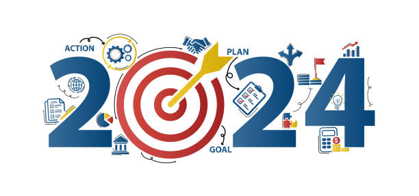 2024 new year goal plan action with target icons, Business plan, financial plan and strategies. Annual plan and development for achieving golas. Goal achievement and success in 2024. Vector illustrator set. 2024 new year goal plan action with target icons, Business plan, financial plan and strategies. Annual plan and development for achieving golas. Goal achievement and success in 2024. Vector illustrator set. Aspirations stock illustrations
