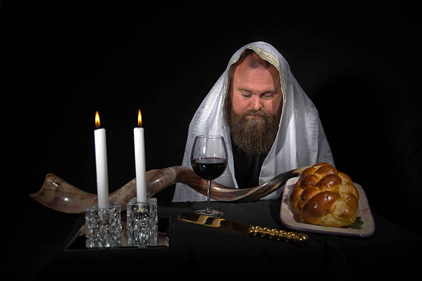 Jewish Rabbi Wearing Tallit Praying stock photo