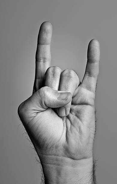 istock rock and roll hand gesture in black white 176107987