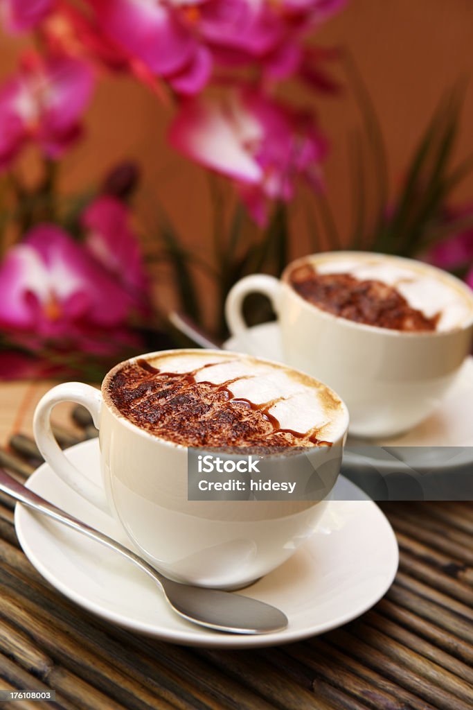 Tranquil Coffee 2 Cups of hot coffee Breakfast Stock Photo