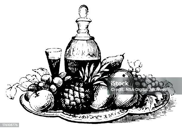 Tray With Fruits Antique Food Illustrations Stock Illustration - Download Image Now - Victorian Style, Illustration, Tray