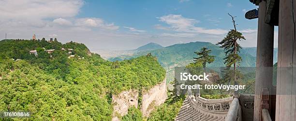 China Sacred Mountain Temple Panorama Green Forest Stock Photo - Download Image Now - Aerial View, Ancient, Ancient Civilization