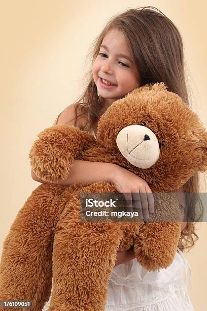 Little Girl And Teddy Bear Stock Photo - Download Image Now - 4-5 Years, 6-7 Years, Beautiful People