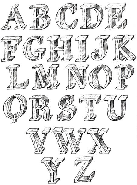 illustrations, cliparts, dessins animés et icônes de main tiré capitals - letter n alphabet calligraphy text