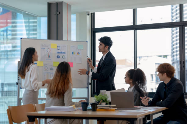 istock Group of young Asian business creative development planning strategy meeting and presentation at company sales strategy marketing conference. 1761099097