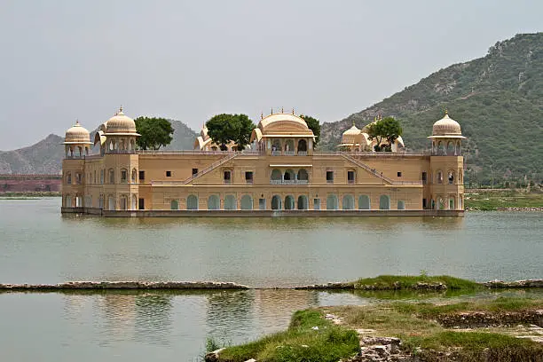 The Waterpalace,built in pink sandstone, is situated in a lake in the pink city of Jaipur in Rajasthan,India.