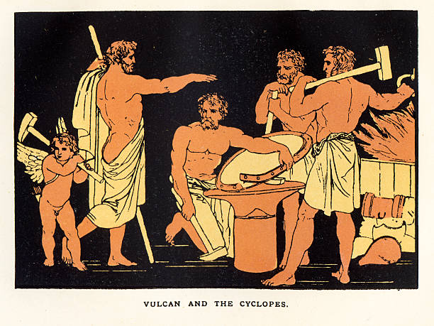 ilustrações de stock, clip art, desenhos animados e ícones de vulcano e cyclopes - ancient rome illustration and painting engraving engraved image