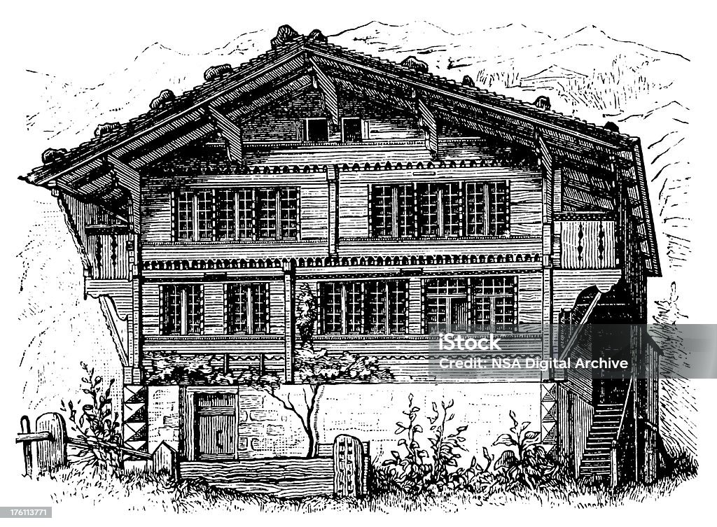 Swiss cottage/stylizowane architektoniczne Ilustracje - Zbiór ilustracji royalty-free (Góra)