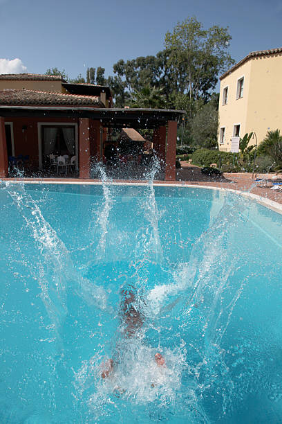 istock Man drops in a Swimming Pool  holliday village 176113879